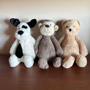 Jellycat Small Bashful Bundle Puppy Monkey & Honey Bear